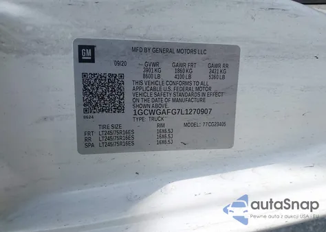 2020 Chevrolet Express Cargo Rwd 2500 Regular Wheelbase Wt from USA, damaged, VIN 1GCWGAFG7L1270907